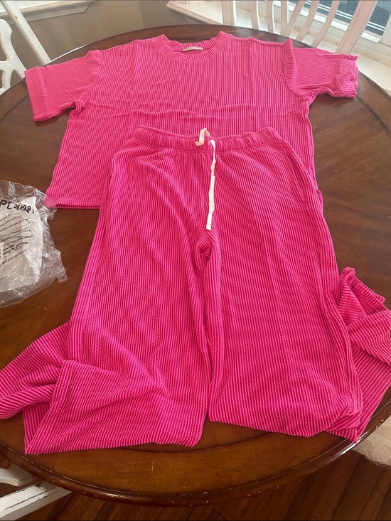 Zenana Outfitters Pants - Zenana Outfitters Hot Pink Ribbed Lounge Top & Drawstring Pants Set